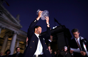 File Photo: Here We Go Again! After Irelands win against Italy, it seems no matter which way the game against France goes, the Irish football team, will ge getting a huge homecoming welcome, to compare with Italia 90. End. PAUL McGRATH RECEIVES PLAYER OF THE TOURAMENT IN COLLEGE GREEN DURING THE ITALIA 90 HOMECOMING 1/7/1990 Photo: RollingNews.ie