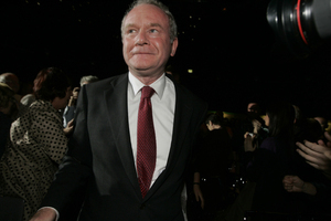 13/11/2011 McGuinness Rally. Sinn Fein's Martin McGuinness gets a great reception as he arrives for his Presidential Rally at the packed Mansion House in Dublin. Photo Eamonn Farrell/RollingNews.ie